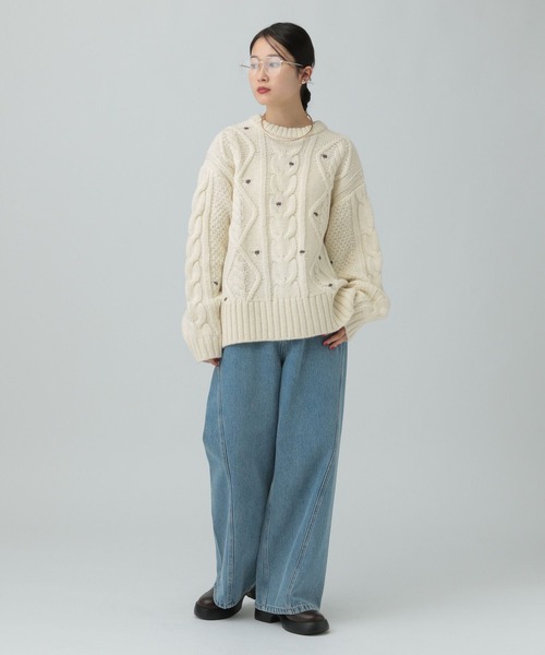 LEPSIM（レプシィム）の「3ゲージネップケーブルプルオーバー　637994（ニット/セーター・レディース・アイボリー/チャコールグレー・FREE）」の21枚目の写真