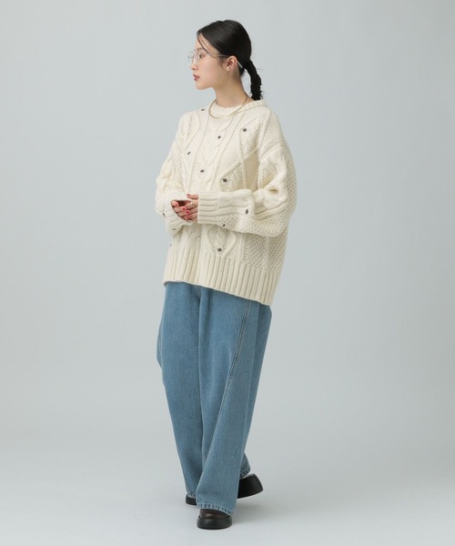 LEPSIM（レプシィム）の「3ゲージネップケーブルプルオーバー　637994（ニット/セーター・レディース・アイボリー/チャコールグレー・FREE）」の22枚目の写真