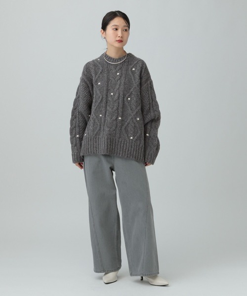 LEPSIM（レプシィム）の「3ゲージネップケーブルプルオーバー　637994（ニット/セーター・レディース・アイボリー/チャコールグレー・FREE）」の5枚目の写真