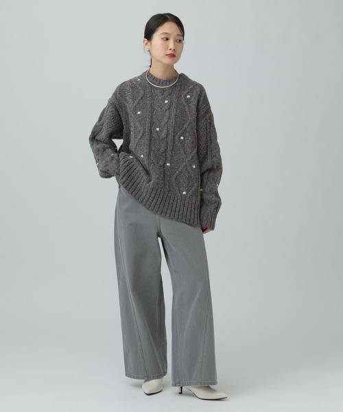 LEPSIM（レプシィム）の「3ゲージネップケーブルプルオーバー　637994（ニット/セーター・レディース・アイボリー/チャコールグレー・FREE）」の6枚目の写真