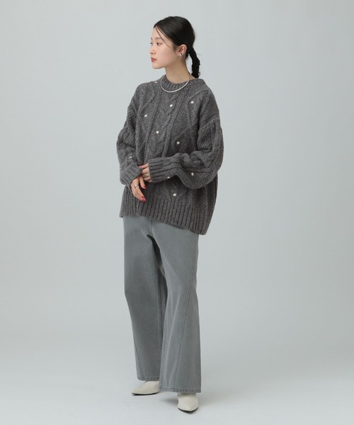 LEPSIM（レプシィム）の「3ゲージネップケーブルプルオーバー　637994（ニット/セーター・レディース・アイボリー/チャコールグレー・FREE）」の7枚目の写真