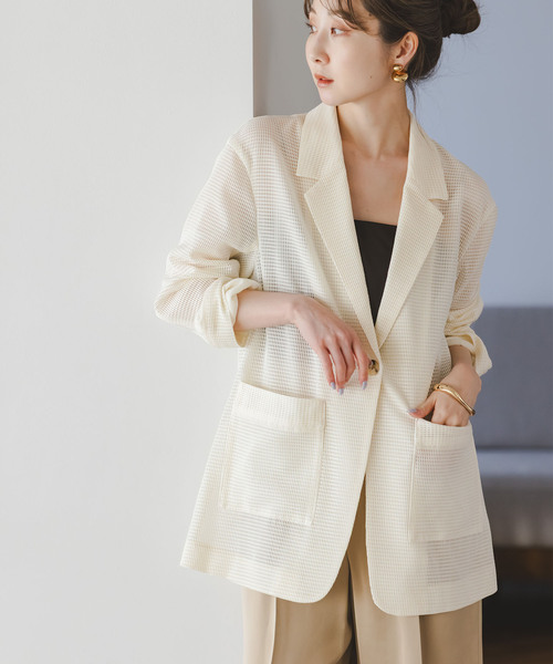 Noble（ノーブル）の「エアリーメッシュロングジャケット（テーラードジャケット・レディース・ブラック/ホワイト系その他・38/36）」の2枚目の写真