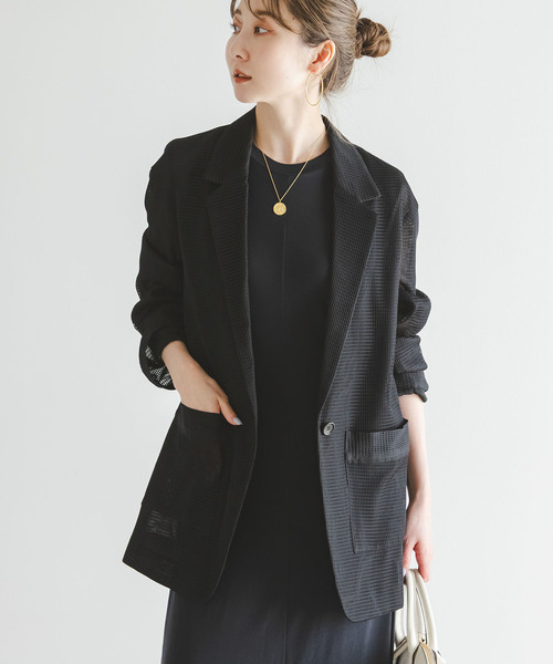 Noble（ノーブル）の「エアリーメッシュロングジャケット（テーラードジャケット・レディース・ブラック/ホワイト系その他・38/36）」の8枚目の写真