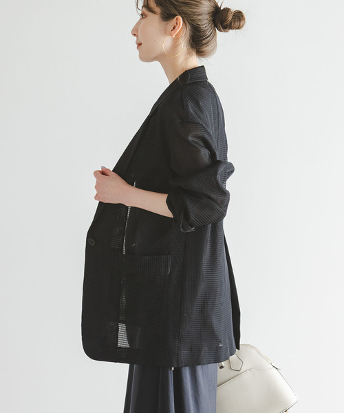 Noble（ノーブル）の「エアリーメッシュロングジャケット（テーラードジャケット・レディース・ブラック/ホワイト系その他・38/36）」の9枚目の写真