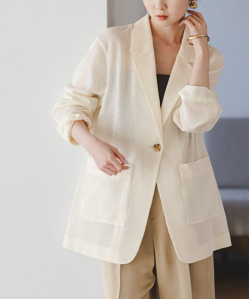 Noble（ノーブル）の「エアリーメッシュロングジャケット（テーラードジャケット・レディース・ブラック/ホワイト系その他・38/36）」の14枚目の写真