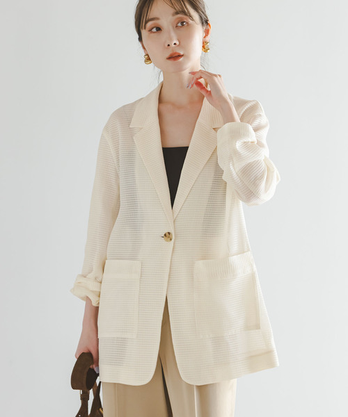 Noble（ノーブル）の「エアリーメッシュロングジャケット（テーラードジャケット・レディース・ブラック/ホワイト系その他・38/36）」の19枚目の写真