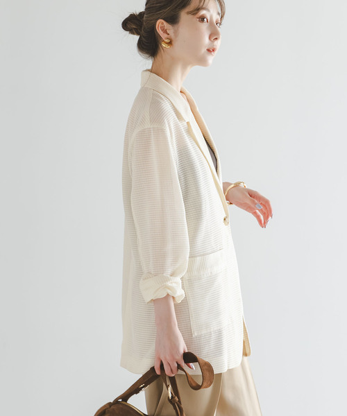 Noble（ノーブル）の「エアリーメッシュロングジャケット（テーラードジャケット・レディース・ブラック/ホワイト系その他・38/36）」の20枚目の写真