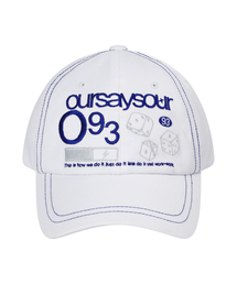 OURSAYSOUR（アワーセイアワー）の「ダイス93ステッチロゴ配色ボールキャップホワイト（キャップ）」