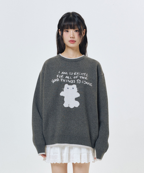 LMR(エルエムアール)の「シャニョン キャラクタージャガードクルーニット CHARCOAL(ニット/セーター・レディース・チャコール・FREE)」の1枚目の写真