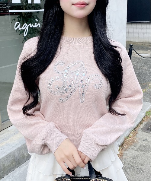 INGNI(イング)の「イニシャルビジューロゴニット(ニット/セーター・レディース・グレー/オフホワイト/ピンク/ブラック・M)」の4枚目の写真