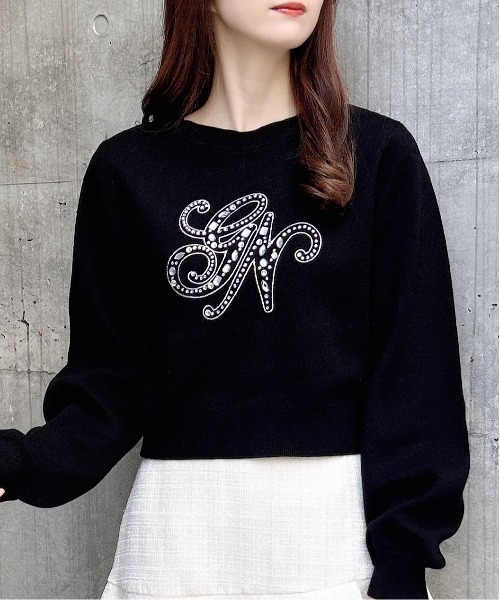 INGNI(イング)の「イニシャルビジューロゴニット(ニット/セーター・レディース・グレー/オフホワイト/ピンク/ブラック・M)」の12枚目の写真