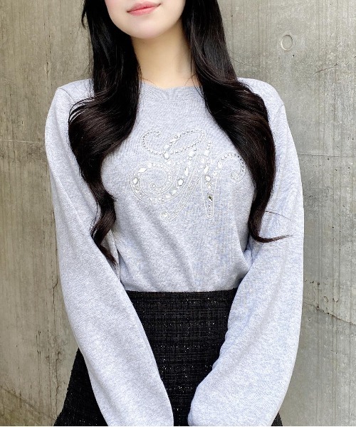 INGNI(イング)の「イニシャルビジューロゴニット(ニット/セーター・レディース・グレー/オフホワイト/ピンク/ブラック・M)」の19枚目の写真