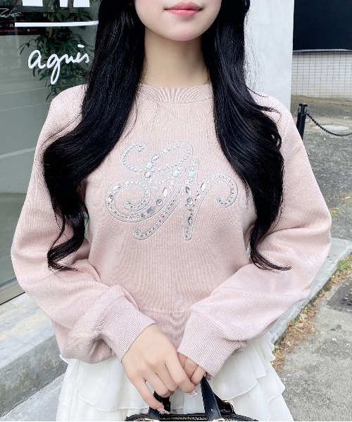 INGNI(イング)の「イニシャルビジューロゴニット(ニット/セーター・レディース・グレー/オフホワイト/ピンク/ブラック・M)」の5枚目の写真