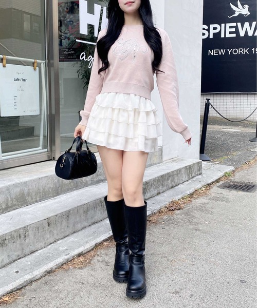 INGNI(イング)の「イニシャルビジューロゴニット(ニット/セーター・レディース・グレー/オフホワイト/ピンク/ブラック・M)」の9枚目の写真