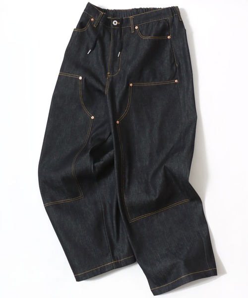 VISION STREET WEAR（ヴィジョンストリートウェア）の「VISION STREET WEAR/ヴィジョンストリートウェア オーバーサイズ リジッドデニム･総柄 ワイド ダブルニーパンツ/レディース メンズ（デニムパンツ・メンズ・ネイビー/ブラック/グリーン系その他/ベージュ系その他/グレー系その他・LL/L/M）」の2枚目の写真