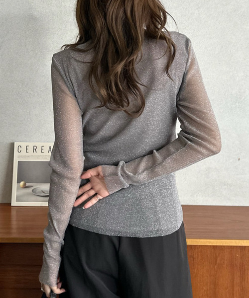 Eclat one(エクラワン)の「【Eclat one】ラメ シアー スリムフィット カットソー(Tシャツ/カットソー・レディース・アイボリー/ブラック/グレー・FREE)」の5枚目の写真