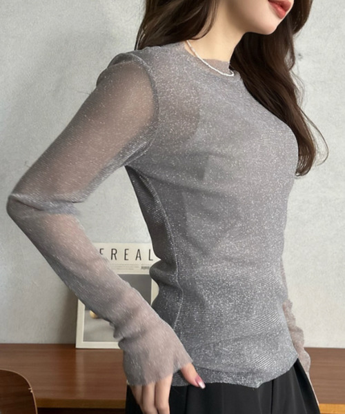 Eclat one(エクラワン)の「【Eclat one】ラメ シアー スリムフィット カットソー(Tシャツ/カットソー・レディース・アイボリー/ブラック/グレー・FREE)」の20枚目の写真