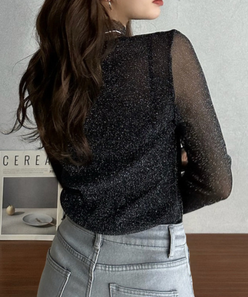 Eclat one(エクラワン)の「【Eclat one】ラメ シアー スリムフィット カットソー(Tシャツ/カットソー・レディース・アイボリー/ブラック/グレー・FREE)」の11枚目の写真
