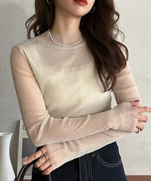Eclat one(エクラワン)の「【Eclat one】ラメ シアー スリムフィット カットソー(Tシャツ/カットソー・レディース・アイボリー/ブラック/グレー・FREE)」の14枚目の写真