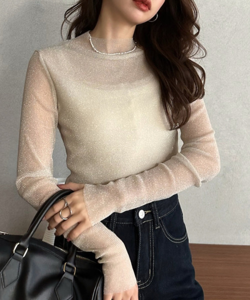 Eclat one(エクラワン)の「【Eclat one】ラメ シアー スリムフィット カットソー(Tシャツ/カットソー・レディース・アイボリー/ブラック/グレー・FREE)」の15枚目の写真