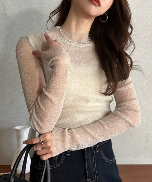 Eclat one(エクラワン)の「【Eclat one】ラメ シアー スリムフィット カットソー(Tシャツ/カットソー・レディース・アイボリー/ブラック/グレー・FREE)」の17枚目の写真