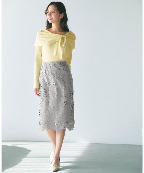 index（インデックス）の「フラワーレースタイトスカート【洗濯機OK】《XS～3L》（スカート・レディース・ネイビー/サンドベージュ/サックスブルー・44/42/40/38/36/34）」の6枚目の写真