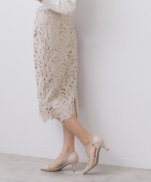 index（インデックス）の「フラワーレースタイトスカート【洗濯機OK】《XS～3L》（スカート・レディース・ネイビー/サンドベージュ/サックスブルー・44/42/40/38/36/34）」の5枚目の写真