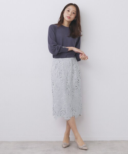 index（インデックス）の「フラワーレースタイトスカート【洗濯機OK】《XS～3L》（スカート・レディース・ネイビー/サンドベージュ/サックスブルー・44/42/40/38/36/34）」の20枚目の写真