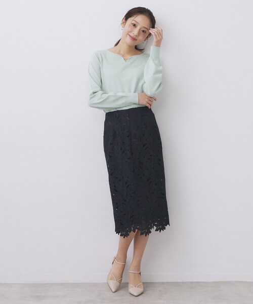 index（インデックス）の「フラワーレースタイトスカート【洗濯機OK】《XS～3L》（スカート・レディース・ネイビー/サンドベージュ/サックスブルー・44/42/40/38/36/34）」の17枚目の写真