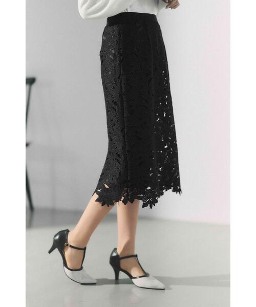 index（インデックス）の「フラワーレースタイトスカート【洗濯機OK】《XS～3L》（スカート・レディース・ネイビー/サンドベージュ/サックスブルー・44/42/40/38/36/34）」の7枚目の写真