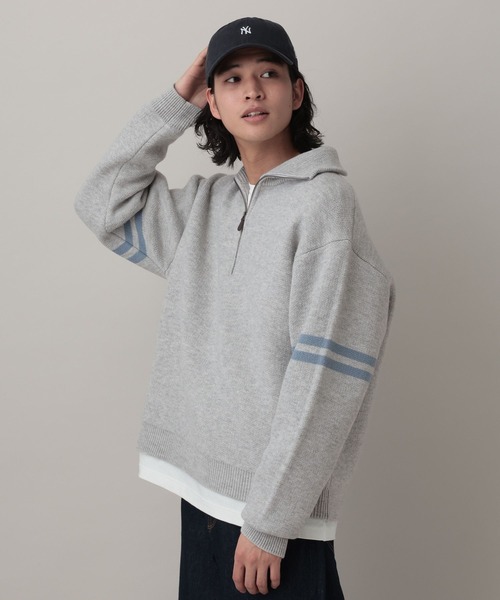 RAGEBLUE（レイジブルー）の「Line Half Zip Knit Pullover / ラインハーフジップニットプルオーバー（ニット/セーター・メンズ・グレー/ネイビー・MEDIUM/LARGE）」の2枚目の写真