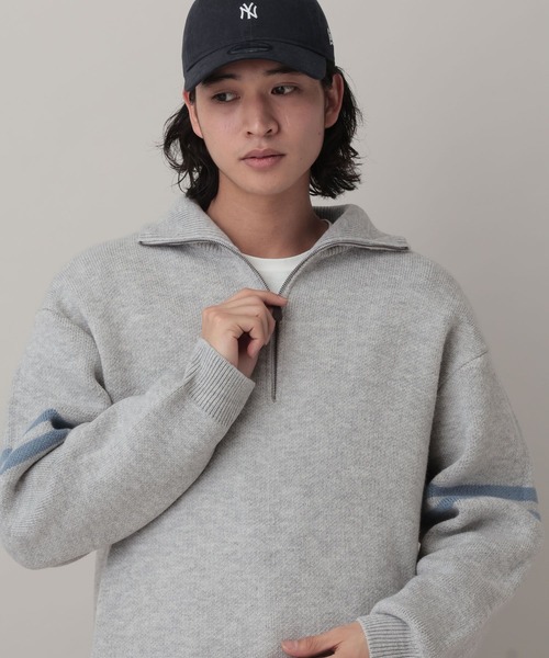 RAGEBLUE（レイジブルー）の「Line Half Zip Knit Pullover / ラインハーフジップニットプルオーバー（ニット/セーター・メンズ・グレー/ネイビー・MEDIUM/LARGE）」の8枚目の写真