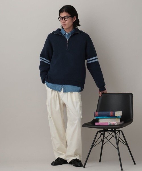 RAGEBLUE（レイジブルー）の「Line Half Zip Knit Pullover / ラインハーフジップニットプルオーバー（ニット/セーター・メンズ・グレー/ネイビー・MEDIUM/LARGE）」の9枚目の写真