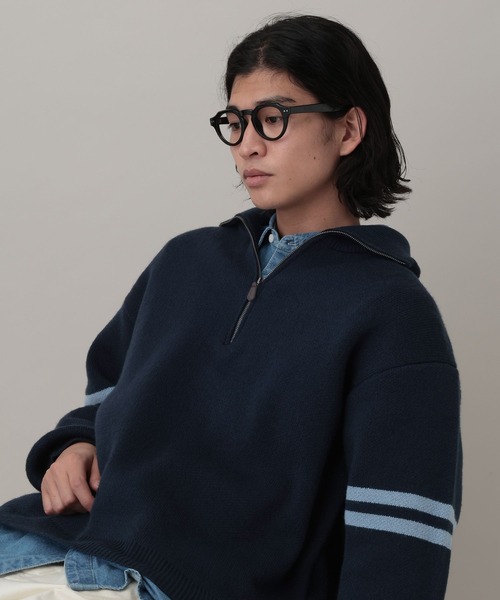 RAGEBLUE（レイジブルー）の「Line Half Zip Knit Pullover / ラインハーフジップニットプルオーバー（ニット/セーター・メンズ・グレー/ネイビー・MEDIUM/LARGE）」の14枚目の写真