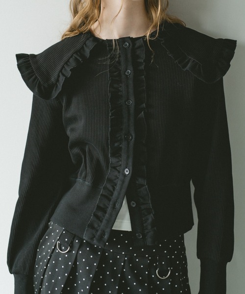 idem（イデム）の「sailor color frill rib cardigan / セーラーカラーカーディガン（カーディガン/ボレロ・レディース・アイボリー/ブラック・FREE）」の2枚目の写真