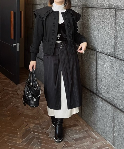 idem（イデム）の「sailor color frill rib cardigan / セーラーカラーカーディガン（カーディガン/ボレロ・レディース・アイボリー/ブラック・FREE）」の10枚目の写真