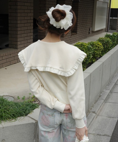 idem（イデム）の「sailor color frill rib cardigan / セーラーカラーカーディガン（カーディガン/ボレロ・レディース・アイボリー/ブラック・FREE）」の7枚目の写真