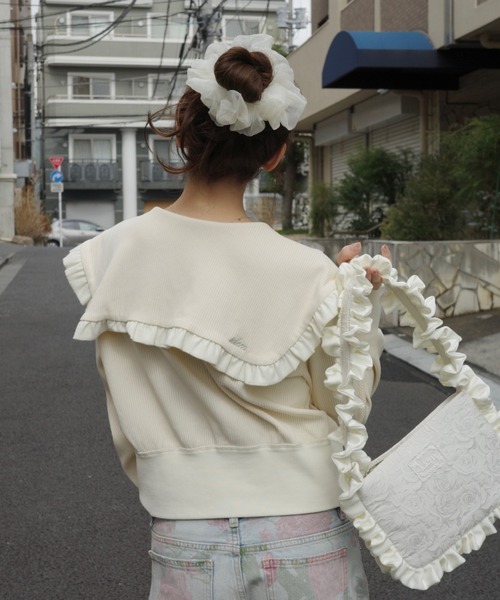 idem（イデム）の「sailor color frill rib cardigan / セーラーカラーカーディガン（カーディガン/ボレロ・レディース・アイボリー/ブラック・FREE）」の5枚目の写真