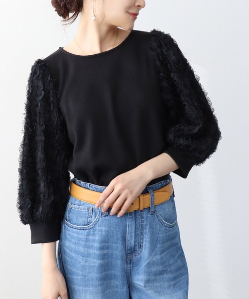 Jines(ジネス)の「袖ドッキングトップス(Tシャツ/カットソー・レディース・ホワイト/グレー/ブラック・38)」の2枚目の写真