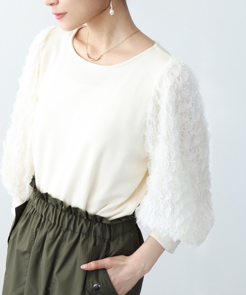Jines(ジネス)の「袖ドッキングトップス(Tシャツ/カットソー・レディース・ホワイト/グレー/ブラック・38)」の14枚目の写真
