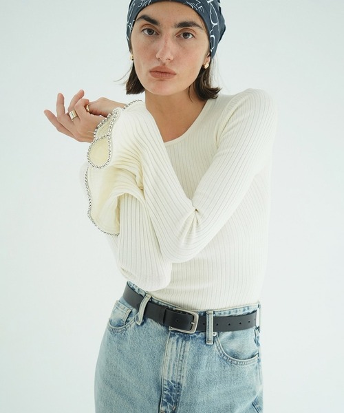 EMBELLISHED FRILL SLEEVE KNIT TOPS（ニット/セーター）｜CLANE
