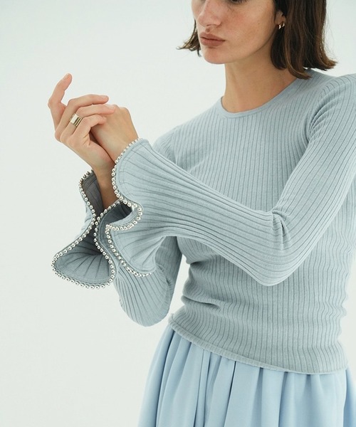 EMBELLISHED FRILL SLEEVE KNIT TOPS（ニット/セーター）｜CLANE