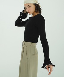 EMBELLISHED FRILL SLEEVE KNIT TOPS