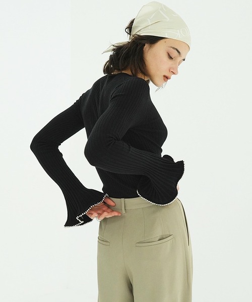 EMBELLISHED FRILL SLEEVE KNIT TOPS（ニット/セーター）｜CLANE
