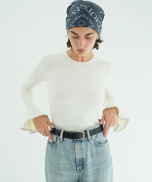 EMBELLISHED FRILL SLEEVE KNIT TOPS（ニット/セーター）｜CLANE