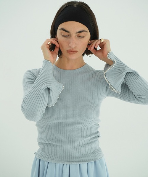 EMBELLISHED FRILL SLEEVE KNIT TOPS（ニット/セーター）｜CLANE