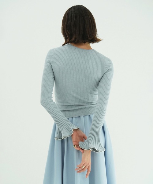 EMBELLISHED FRILL SLEEVE KNIT TOPS（ニット/セーター）｜CLANE