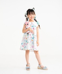 nino | ミントストライプねこプリント　リボン衿ワンピース(ワンピース)