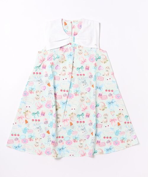 nino(ニノ)の「ミントストライプねこプリント リボン衿ワンピース(ワンピース・キッズ・ミント・140cm/130cm/150cm)」の15枚目の写真