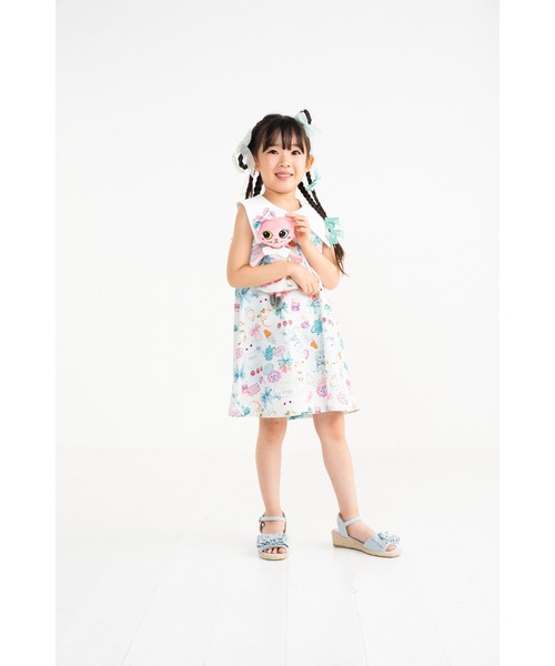 nino(ニノ)の「ミントストライプねこプリント リボン衿ワンピース(ワンピース・キッズ・ミント・140cm/130cm/150cm)」の4枚目の写真